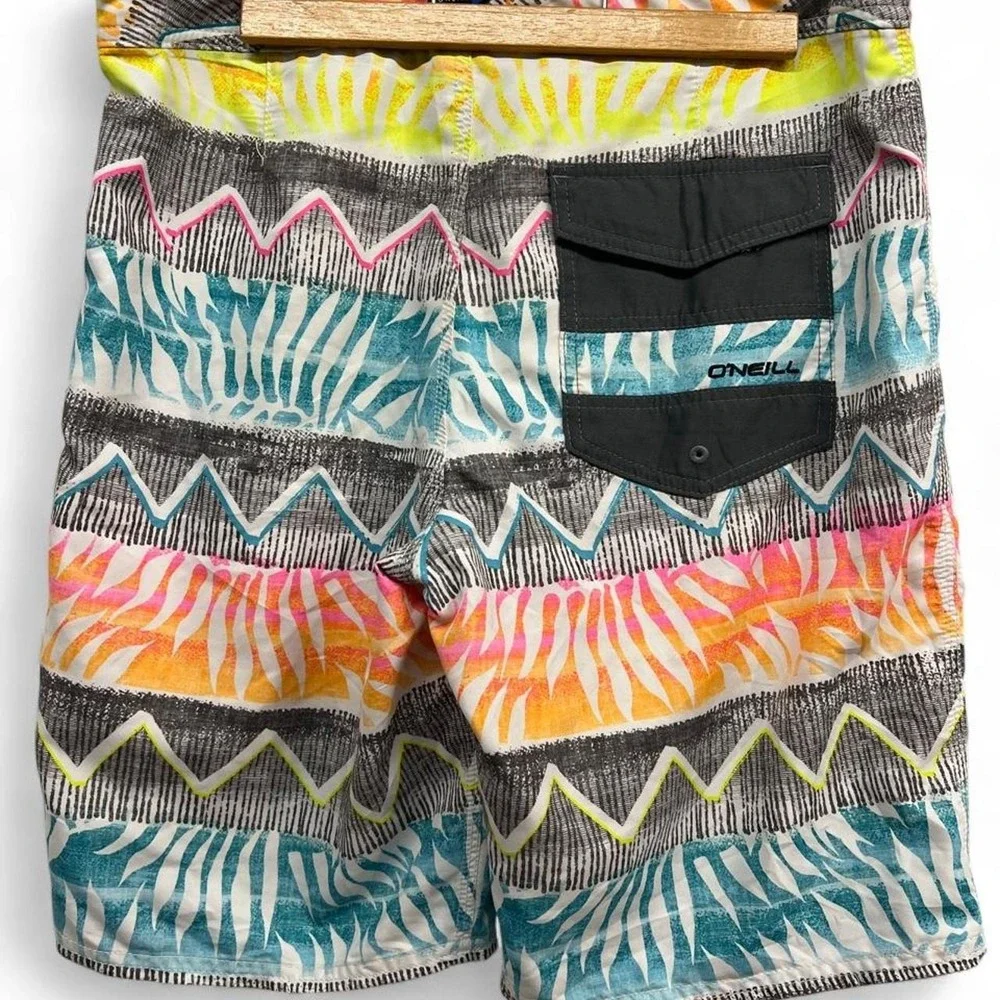ONeill Mens Board Shorts Size 31 Multicolor Tribal Tropical Print Swim Trunks